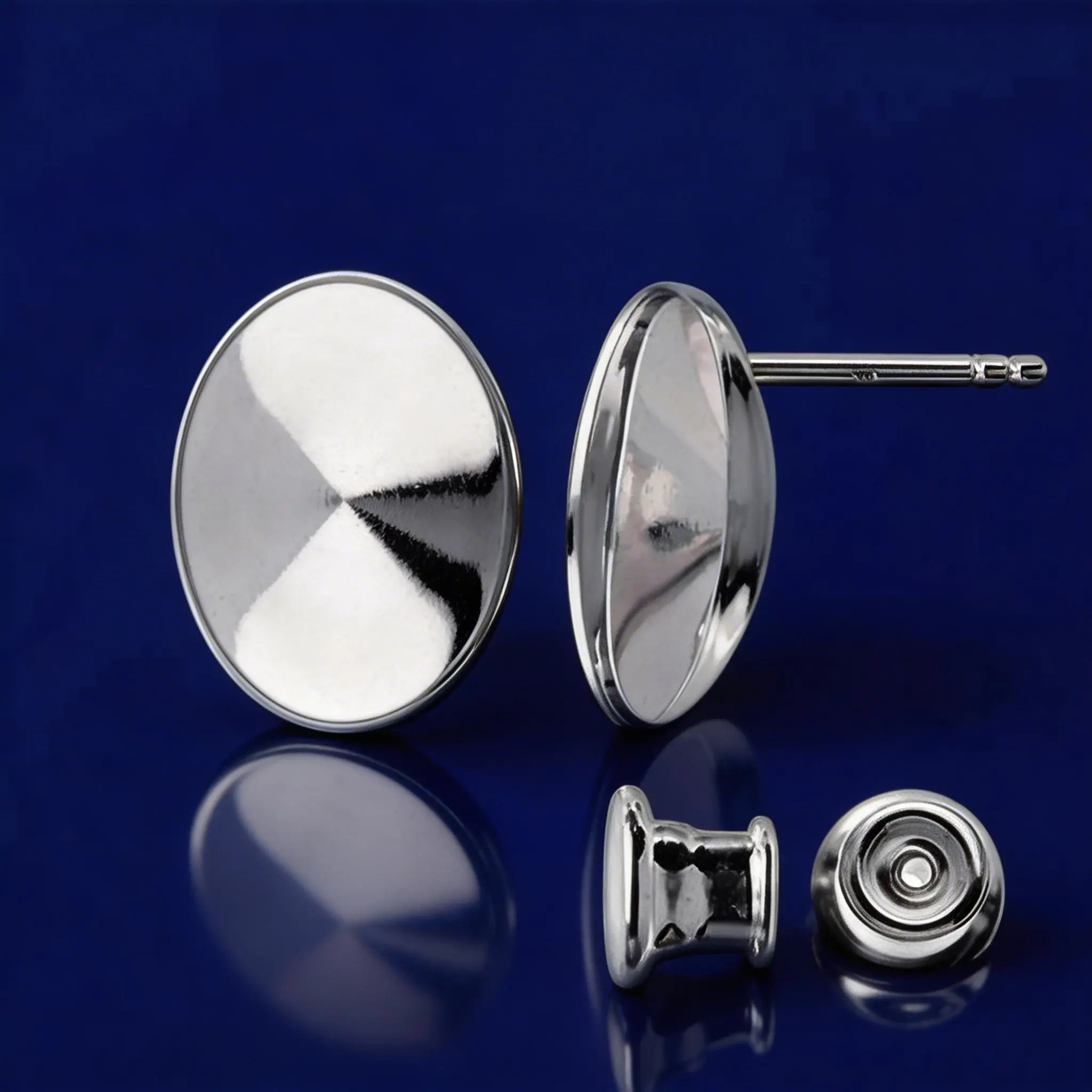 Sterling Silver Ear Posts for Swarovski 4122 Oval Rivoli 14mm